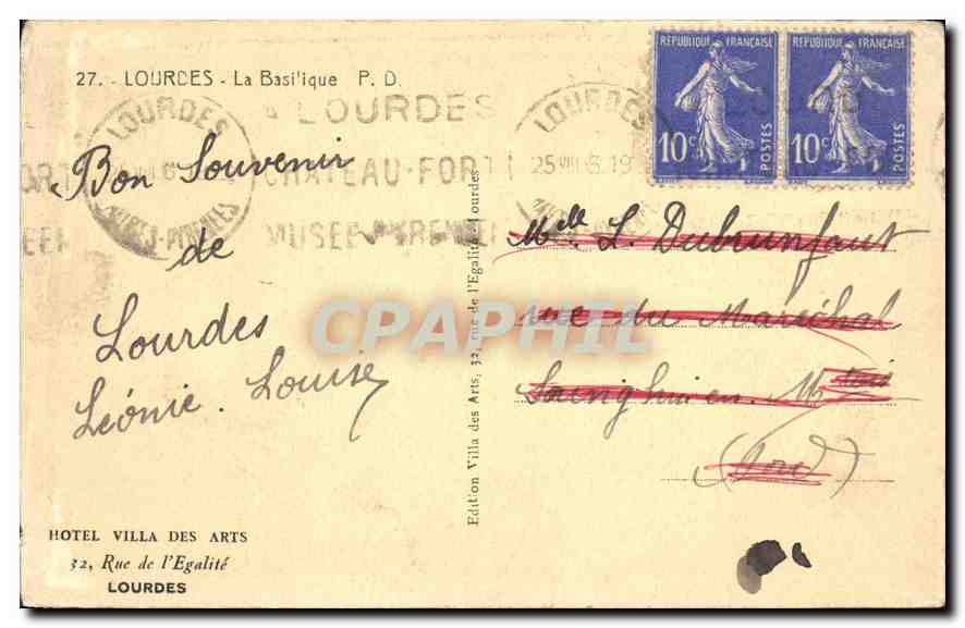 CPA Lourdes la Basilique  — Verso