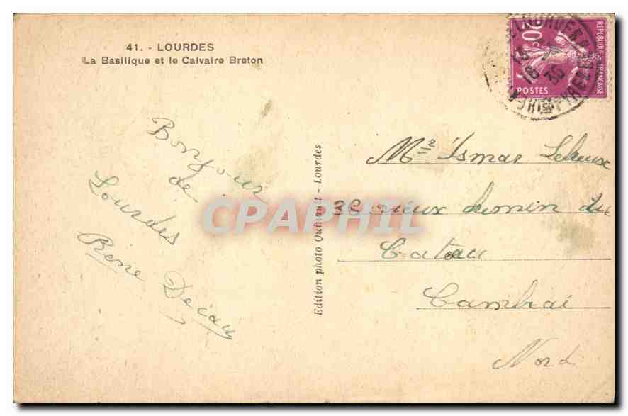 CPA Lourdes la Basilique et le Calvaire Breton  — Verso
