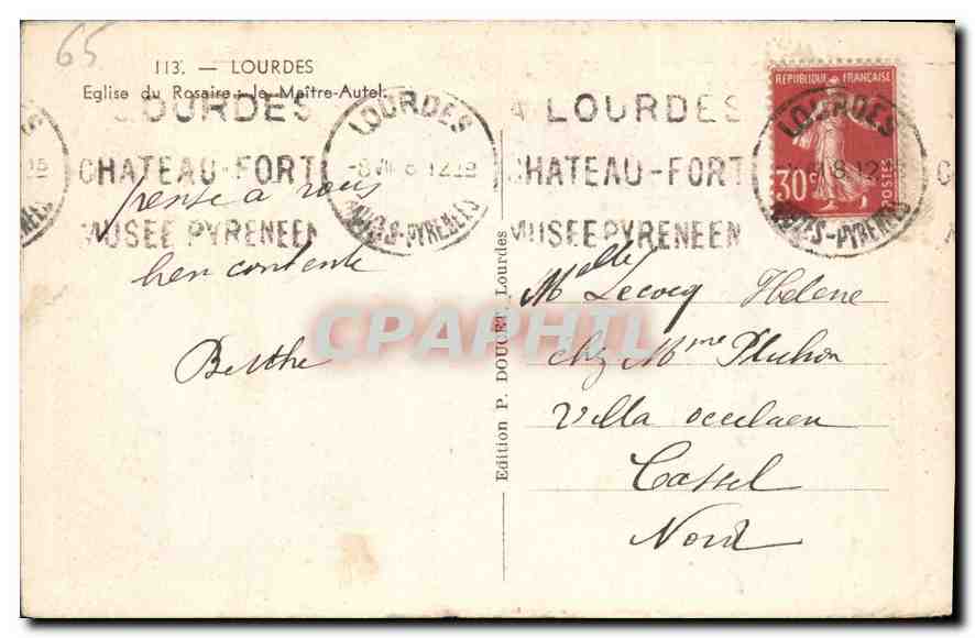 CPA Lourdes Eglise du Rosaire le Maitre Autel  — Verso