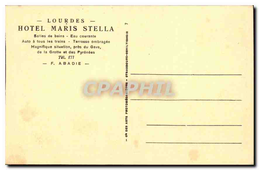 CPA Lourdes la Basilique et le Gave vue prise de l'Hotel Maris Stella  — Verso