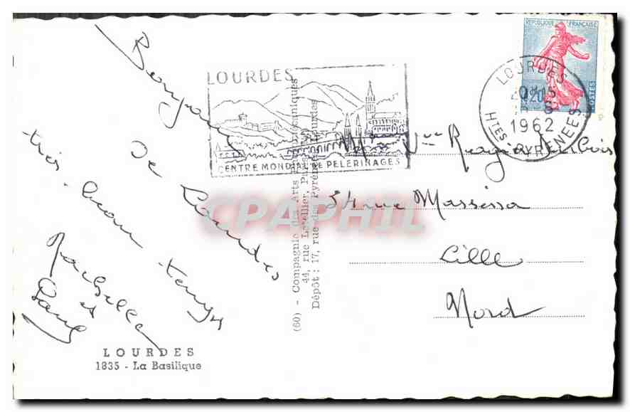 CPA Lourdes la Basilique  — Verso