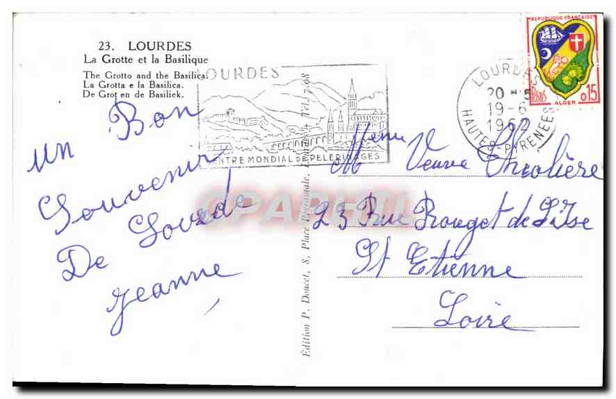 CPA Lourdes la Grotte et la Basilique  — Verso