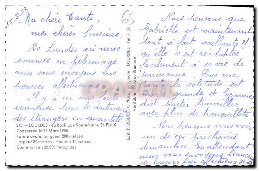 CPA Lourdes la Basilique Souterraine St Pie X Consacree le 25 Mars 1958 Forme ovale  — Verso