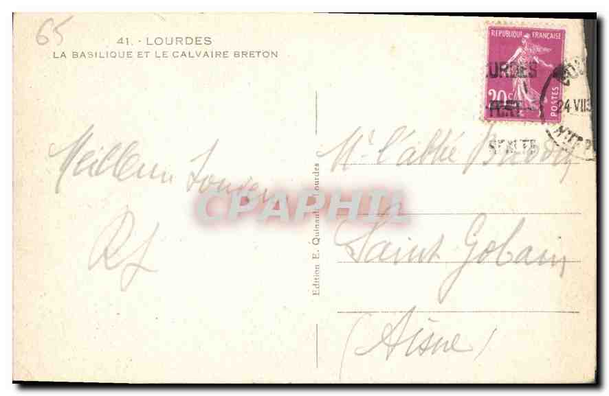 CPA Lourdes la Basilique et le Calvaire Breton  — Verso