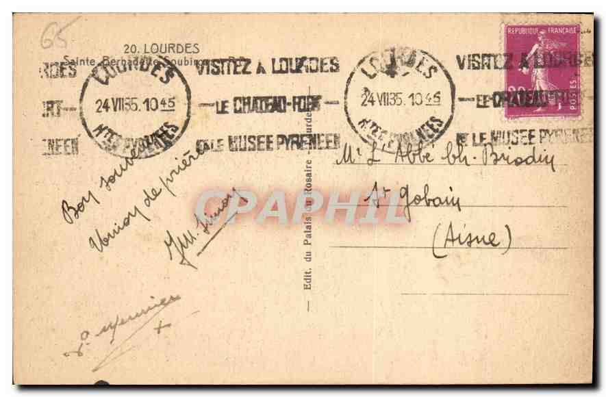 CPA Lourdes Sainte Bernadette Soubirous  — Verso