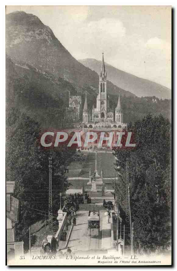 CPA Lourdes l'Esplanade et la Basilique 