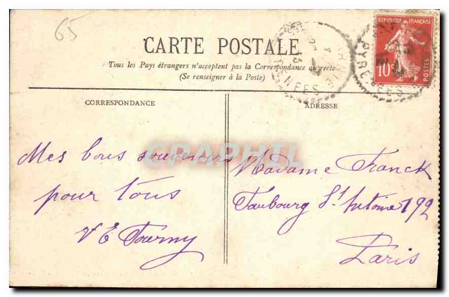 CPA Gavarnie Interieur du Cirque  — Verso