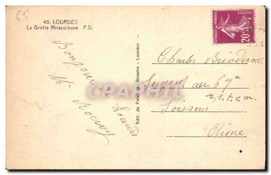CPA Lourdes la Grotte Miraculeuse  — Verso