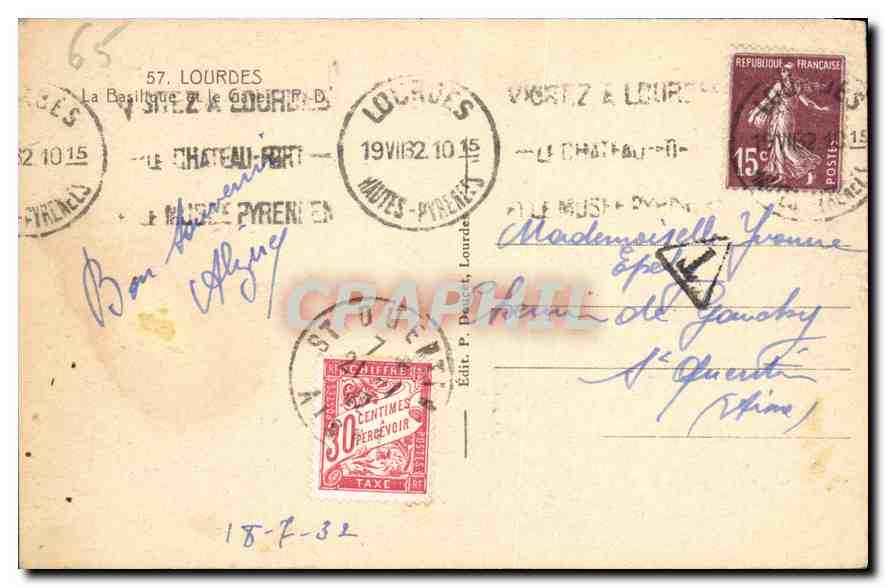 CPA Lourdes la Basilique et la Gave  — Verso