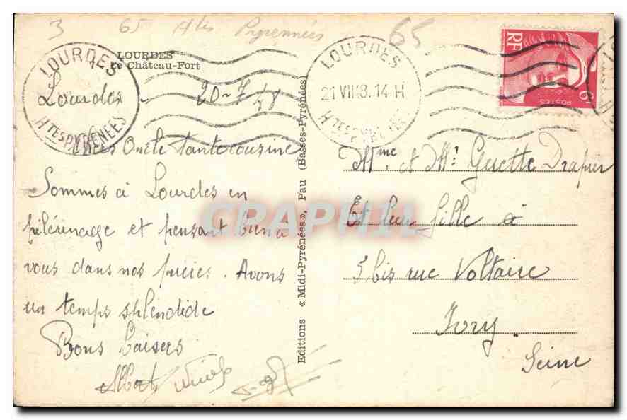 CPA Lourdes le Chateau Fort  — Verso