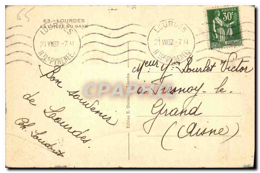 CPA Lourdes la Chute du Gave  — Verso