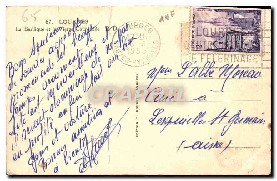 CPA Lourdes la Basilique et la Vierge Couronnee  — Verso