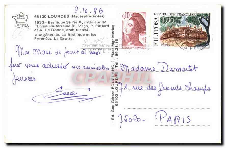 CPA Lourdes Hautes Pyrenees Basilique Ste Pie X interieur de l'eglise souterraine P Vago P Pinsard e — Verso