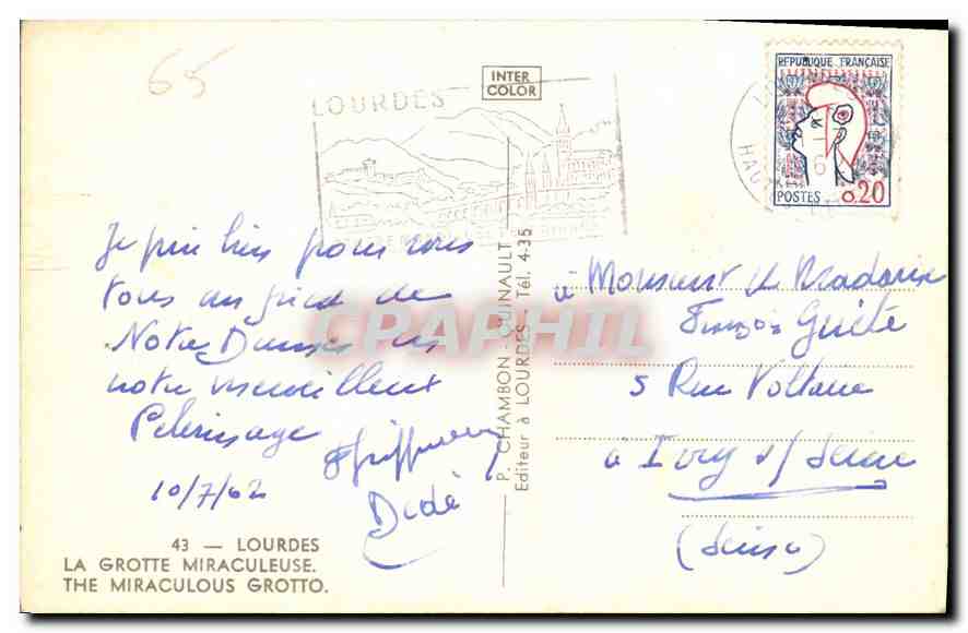 CPA Lourdes la Grotte Miraculeuse  — Verso