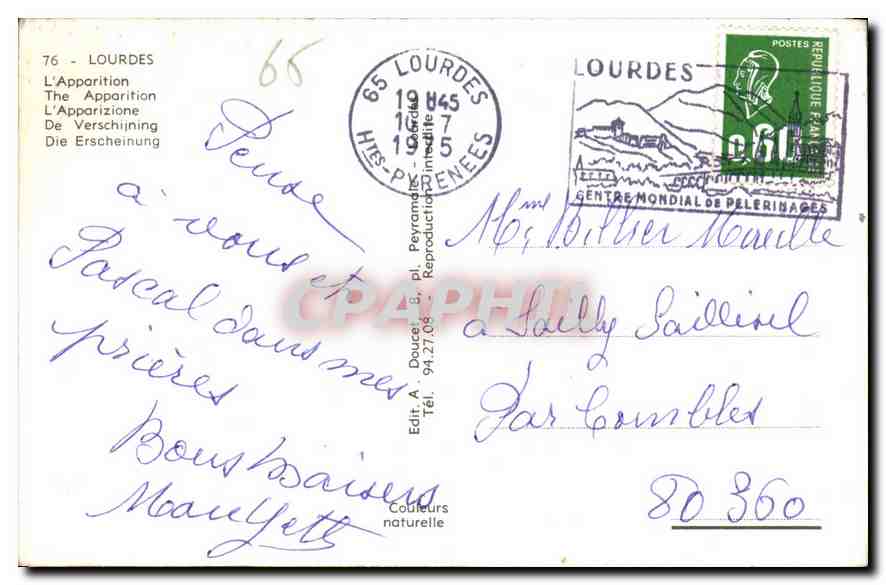 CPA Lourdes l'Apparition DCED07 — Verso