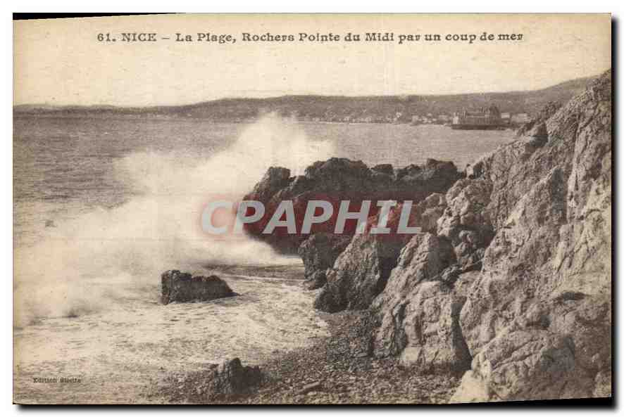 CPA Nice La Plage Rochers Pointe du Midi par un coup de mer 