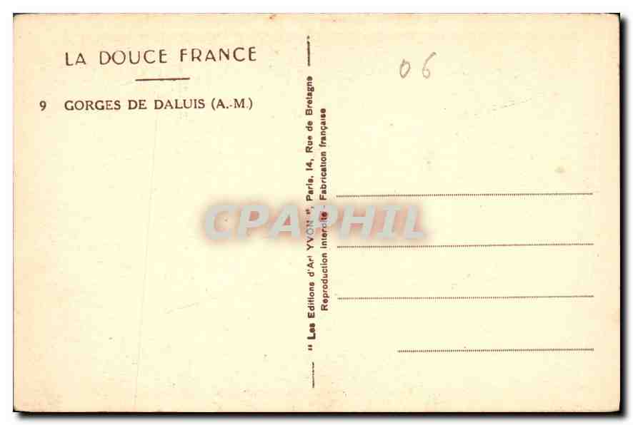 CPA La Douce France Gorges de Daluis A M  — Rückseite