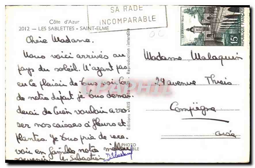 Côte d'Azur — Les Sablettes St-Elme — Editions Paris — Rückseite