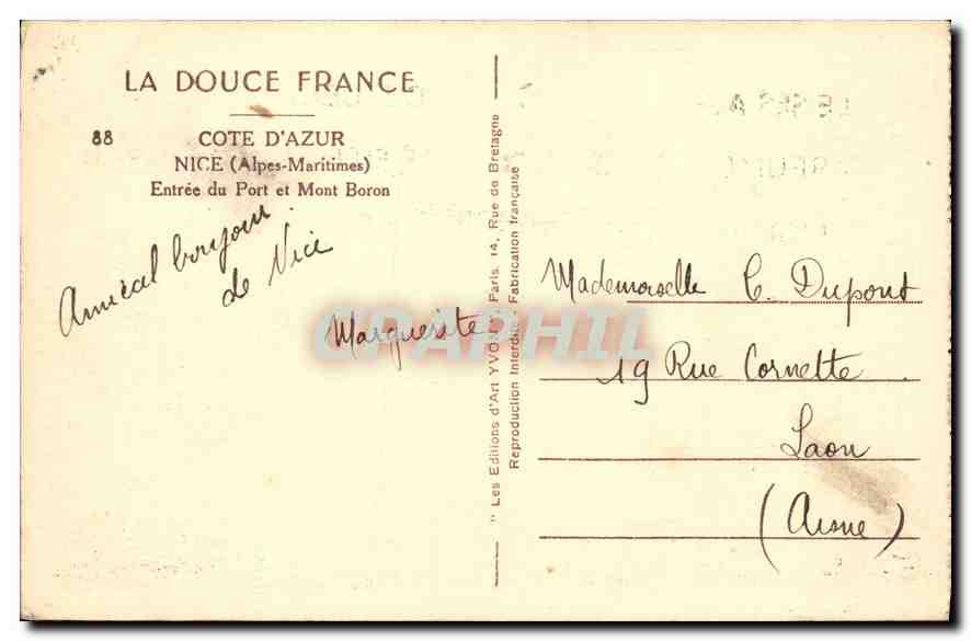 CPA Cote d'Azur Nice Alpes Maritimes Entree du Port et Mont Boron  — Rückseite