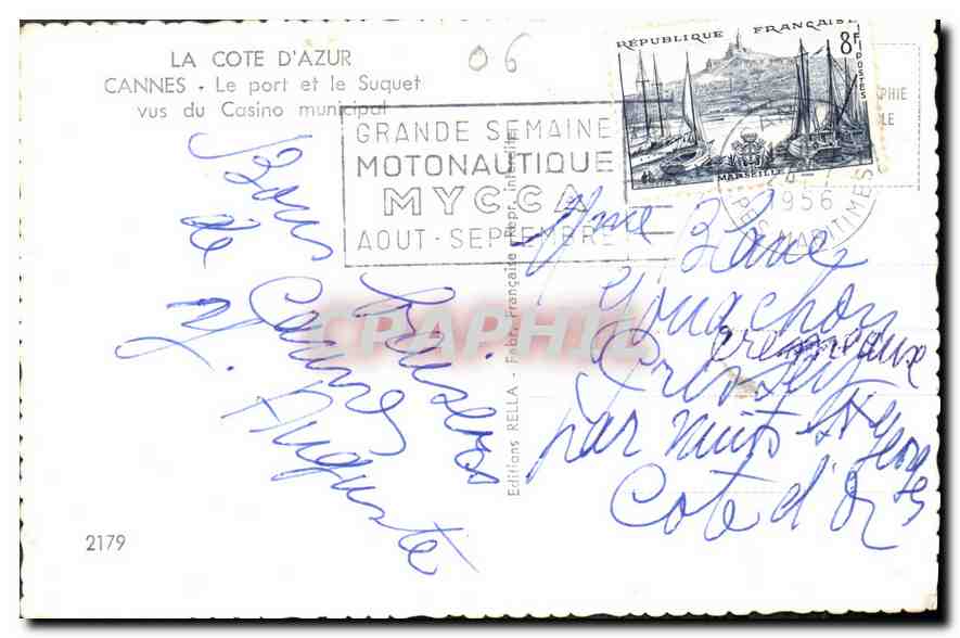 CPA La Cote d'Azur Cannes Le Port et le Suquet vus du Casino municipal  — Rückseite