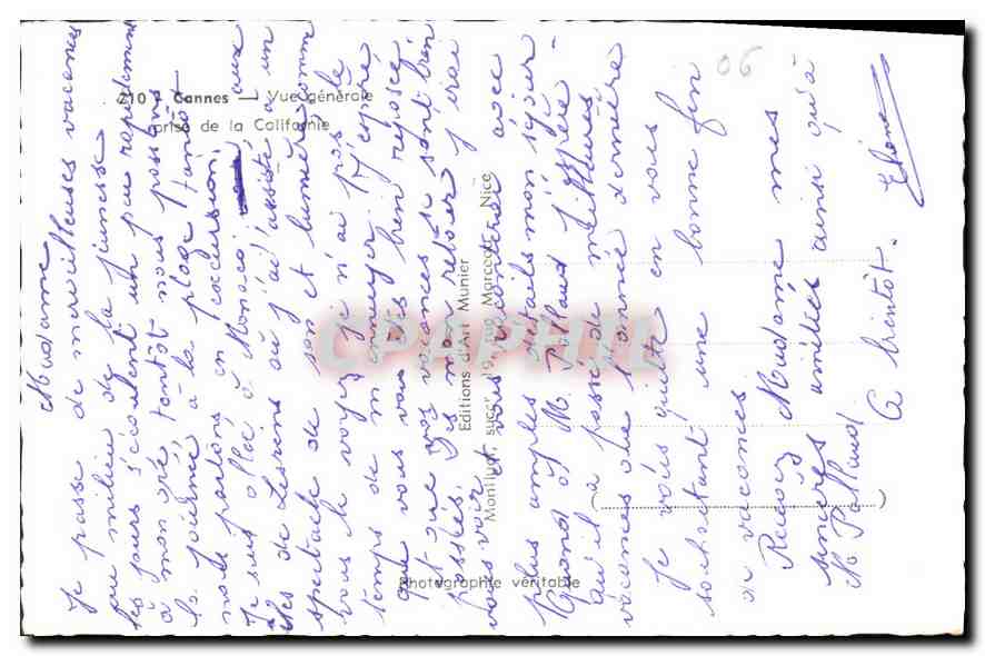 CPA Cannes Vue generale prise de la Californie  — Back