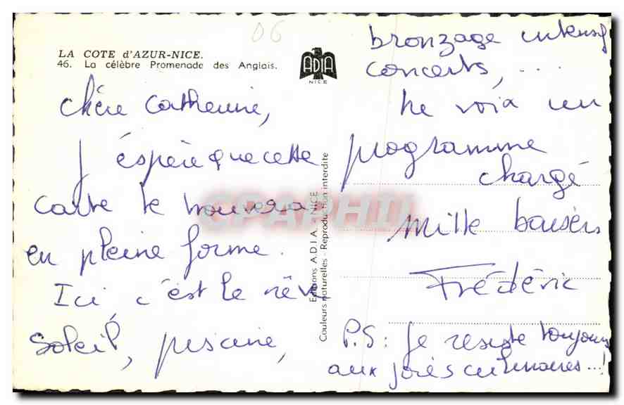 CPA La Cote d'Azur Nice La celebre Promenade des Anglais  — Rückseite