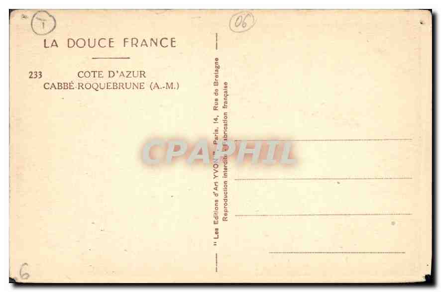 CPA La Douce France Cote d'Azur Cabbe Roquebrune A M  — Rückseite