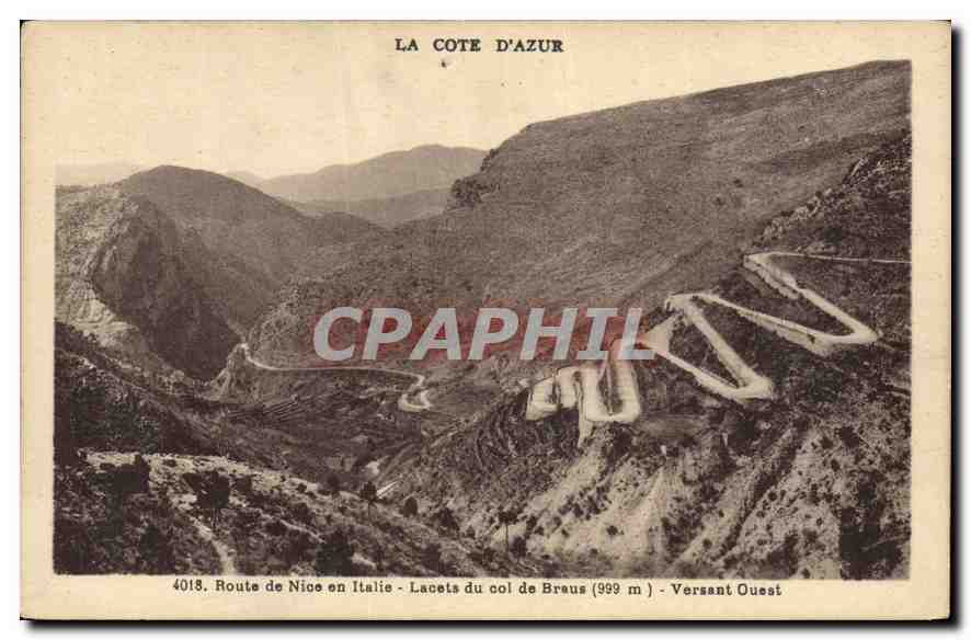 CPA La Cote d'Azur Route de Nice en Italie Lacets du Col de Braus Versant Ouest 