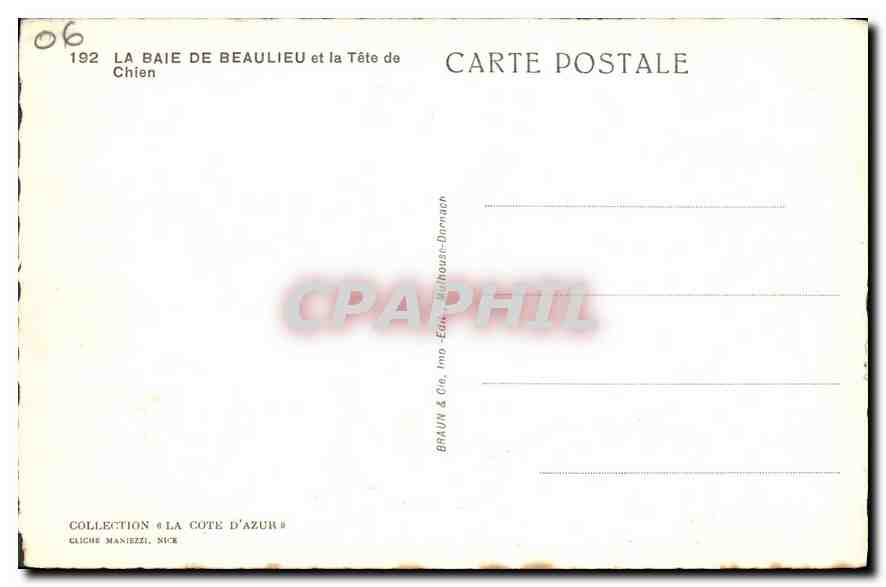 CPA La Baie de Beaulieu et la Tete de Chien  — Rückseite