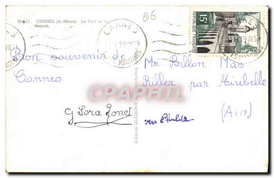 CPA Cannes A Mmes Le Port et le Suquet  — Verso
