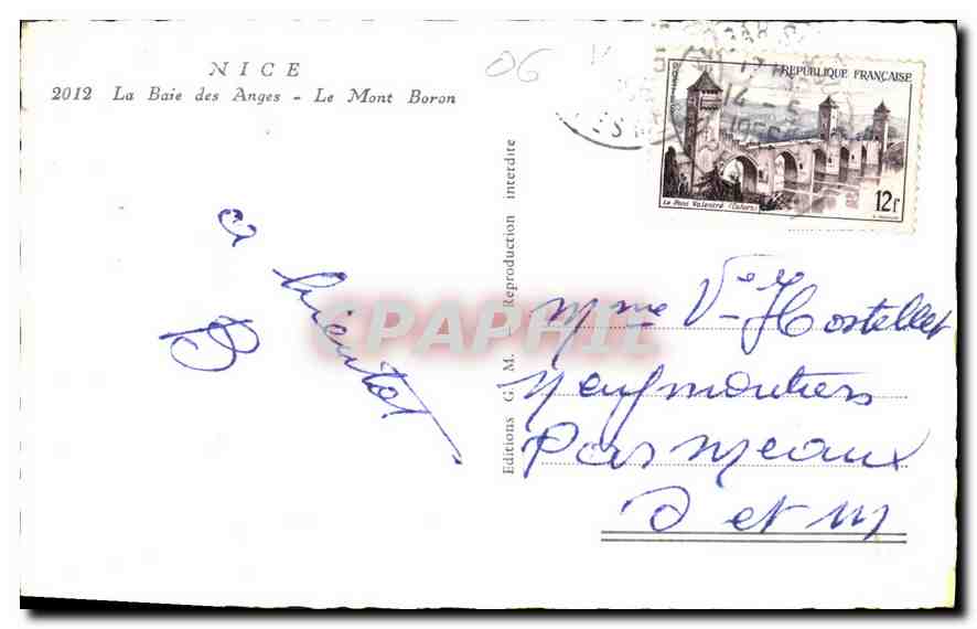 CPA Nice la Baie des Anges le Mont Boron  — Rückseite