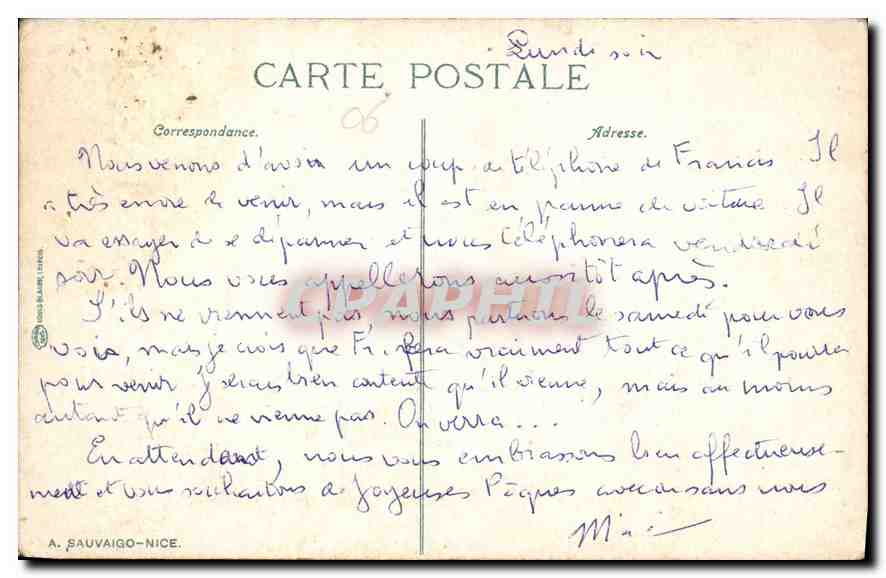 CPA Menton Garavan la Promenade par gros temps  — Rückseite