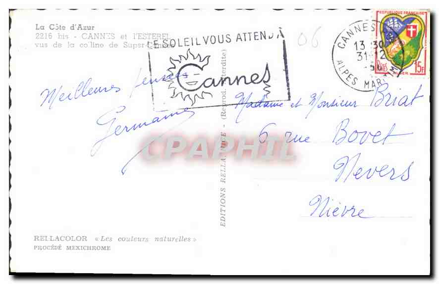 Cannes — Vue de la colline de Supertérel — Éditions Rella — Verso