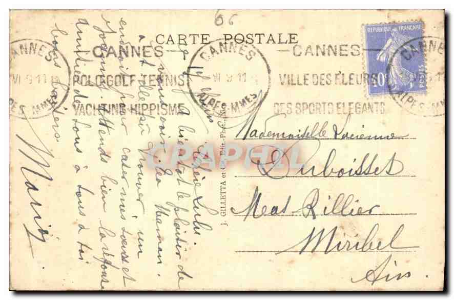 Ile Saint-Honorat — Abbaye de Lérins — Portique d'Entrée — J. Gilletta & Cie, Éditeur, n° 147 bis — Verso