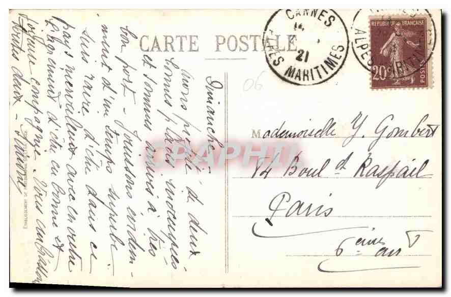 CANNES - Vue prise de la Californie et Montagnes de l'Estérel — éditeur : Philippe, n° 413 — Rückseite