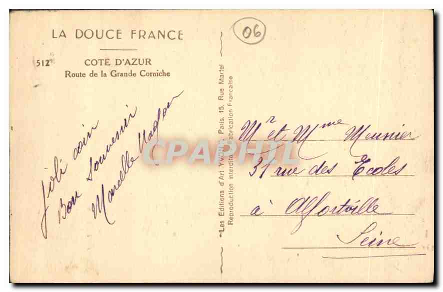 Route de la Grande Corniche — Côte d'Azur — Éditions d'Art YW, Paris — Reverso