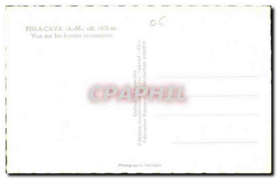 Peïra-Cava (A.-M.) — Vue sur les hautes montagnes — Éditions G. Gonnod — Verso