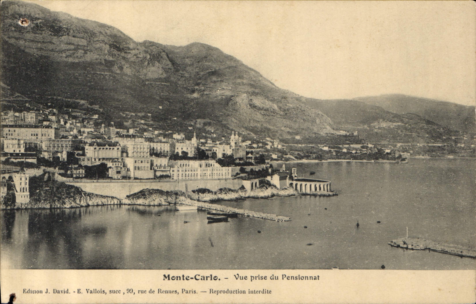 Monte-Carlo — Vue prise du Pensionnat — Edition J. David, E. Vallois, succ. 90, rue de Rennes, Paris