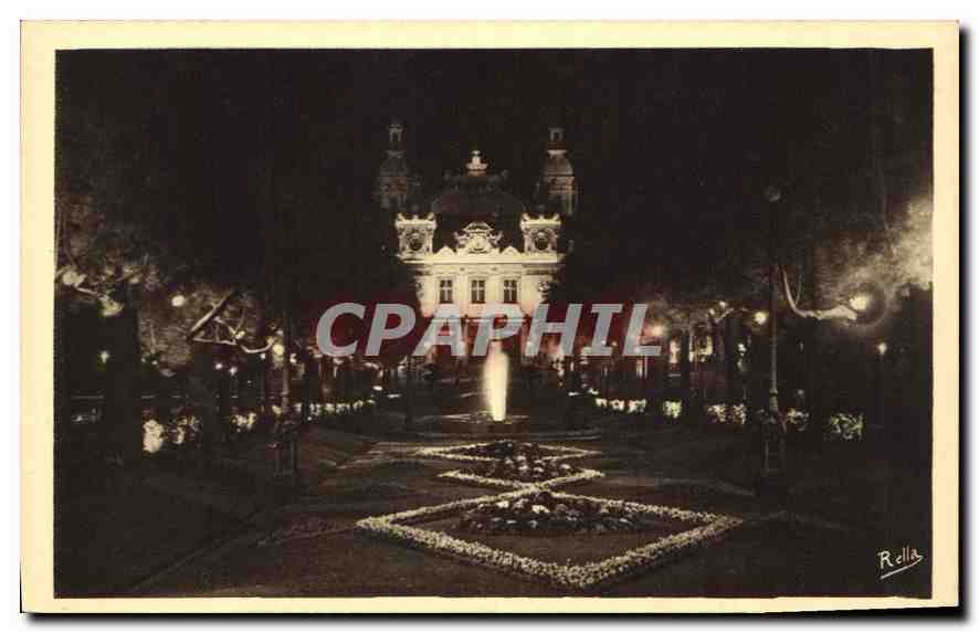 CPA Monte Carlo la nuit le Casino et les Jardins 