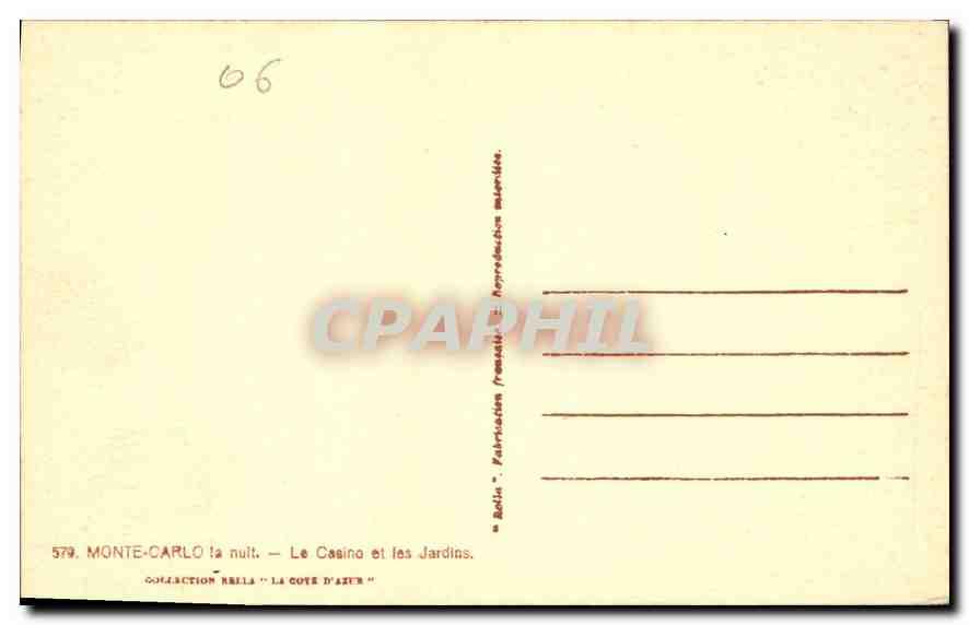 CPA Monte Carlo la nuit le Casino et les Jardins  — Rückseite