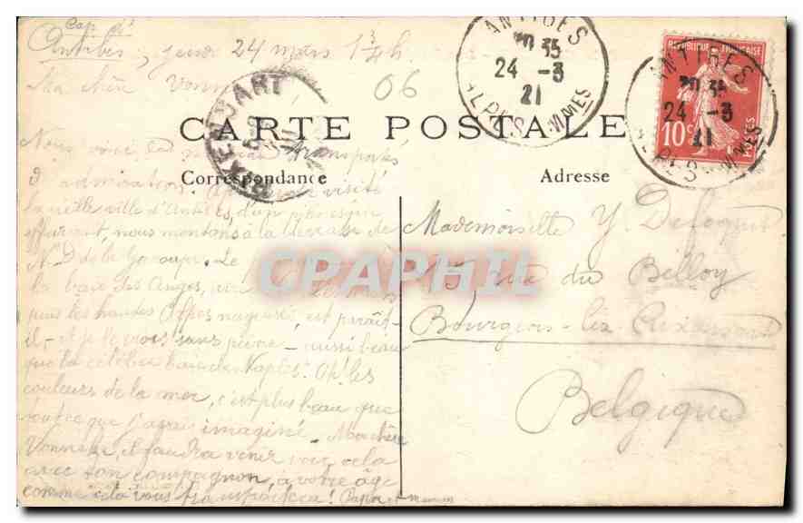 CPA Cap d'Antibes les Roches Pointues a la Villa Eilen Roch  — Verso