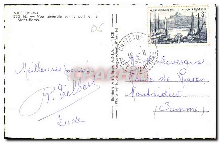 CPA Nice A M vue generale sur le Port et le Mont Boron  — Rückseite
