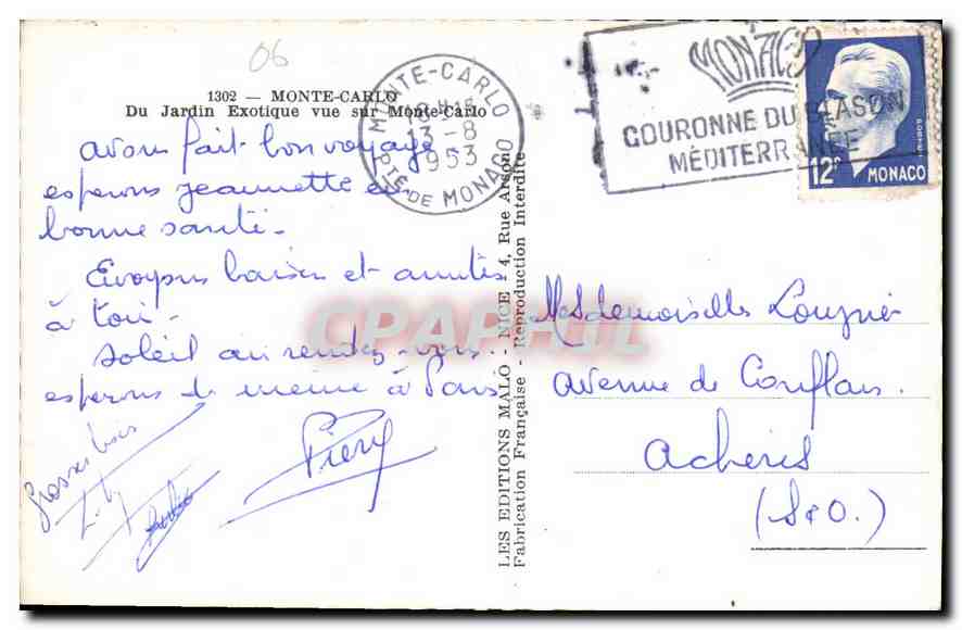 Vue du Jardin Exotique — Monte-Carlo — Éditions Malo — Rückseite
