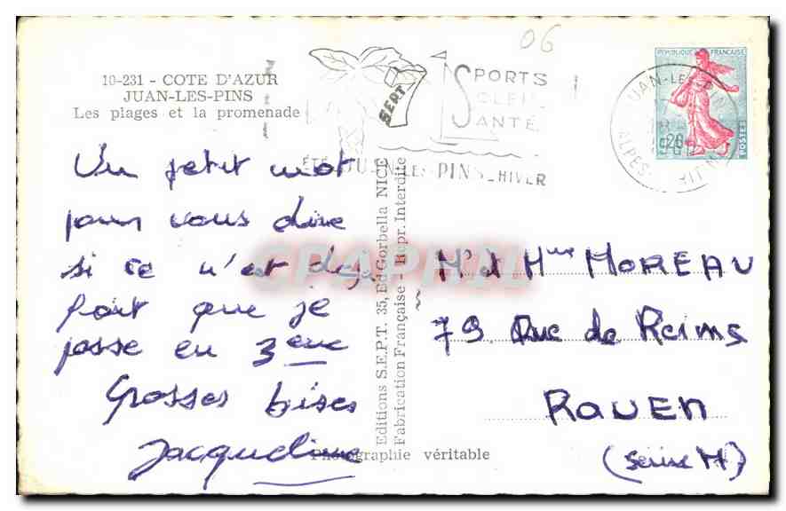 CPA Cote d'Azur Juan les Pins les Plages et la Promenade  — Rückseite