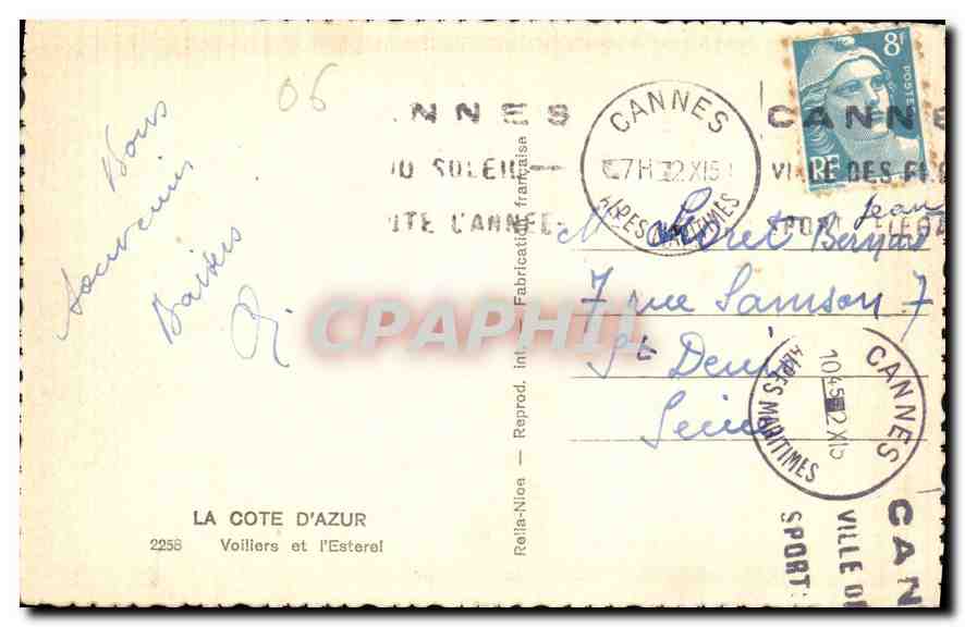 CPA La Cote d'Azur Voiliers et l'Esterel  — Rückseite