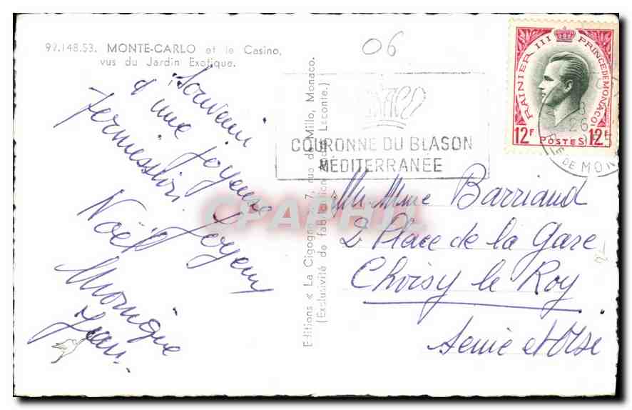CPA Monte Carlo et le Casino vus du Jardin Exotique  — Rückseite