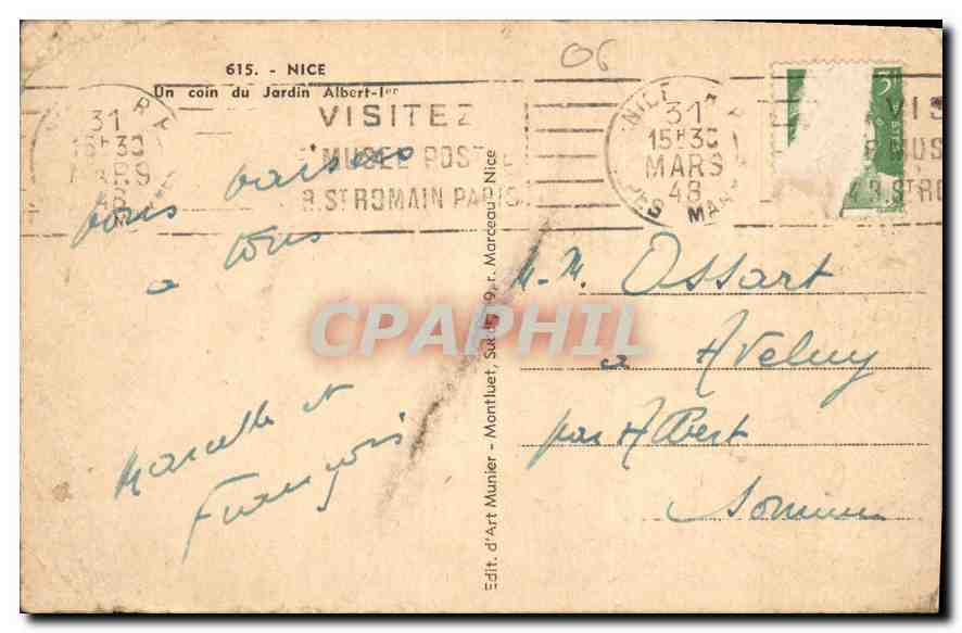 CPA Nice Un coin du Jardin Albert 1er — Rückseite