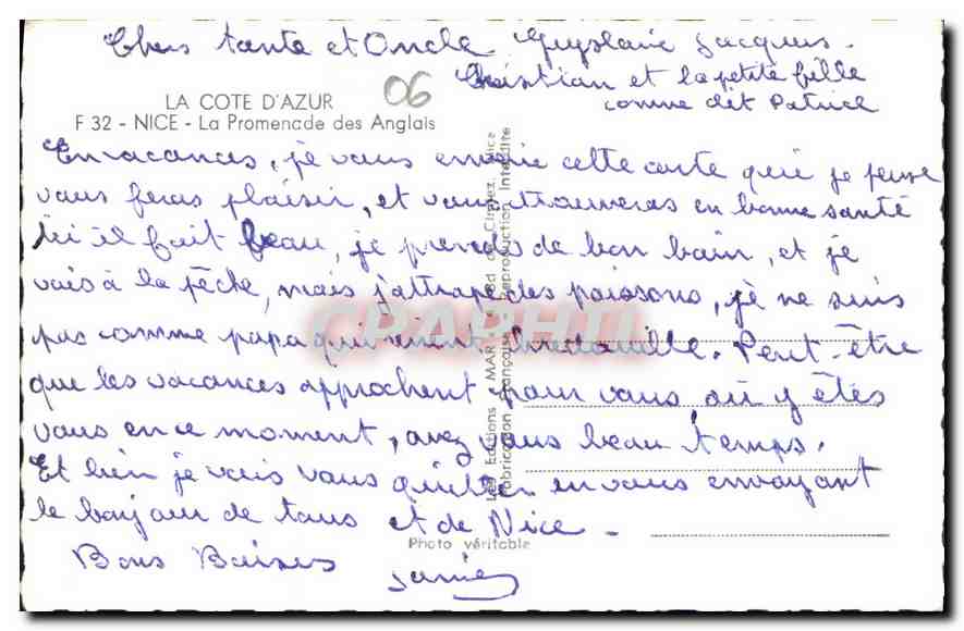 CPA La Cote d'Azur Nice La Promenade des Anglais  — Rückseite