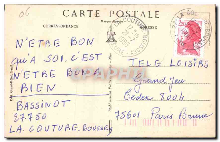Beuil (Alpes-Maritimes) — Effet de Neige (Étude artistique) — F. L. — Verso