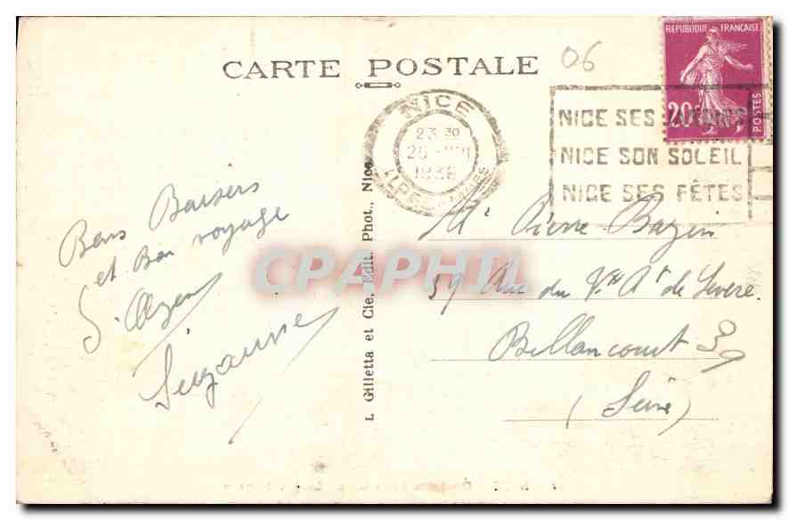 CPA Nice Quai des Etats Unis Le Mont Boron  — Rückseite